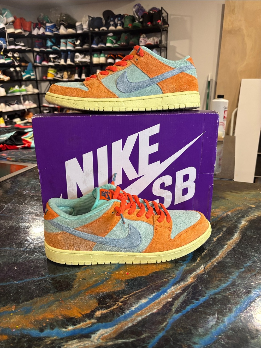 Nike SB Dunk Low Pro PRM Orange Emerald Rise Noise Aqua Size 11M